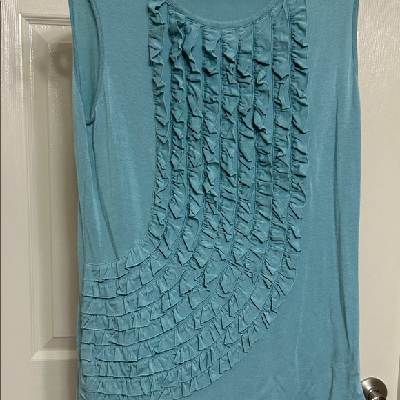 Willi Smith Aqua Ruffle-Front Sleeveless Tank Soft Teal Stretchy Lightweight M - Picture 6 of 8